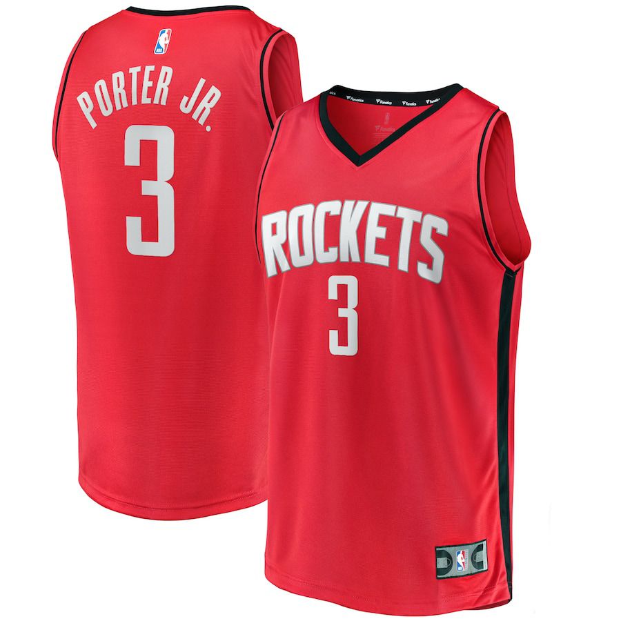 Men Houston Rockets 3 Kevin Porter Jr Fanatics Branded Red Fast Break Replica NBA Jersey